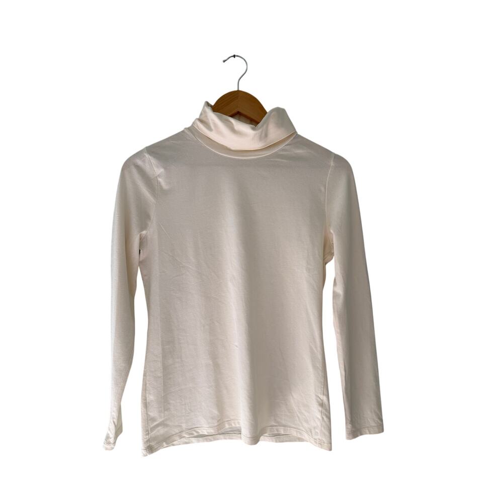 Talbots Petite Turtleneck Tee Small Petite Ivory White Cotton Stretch Long